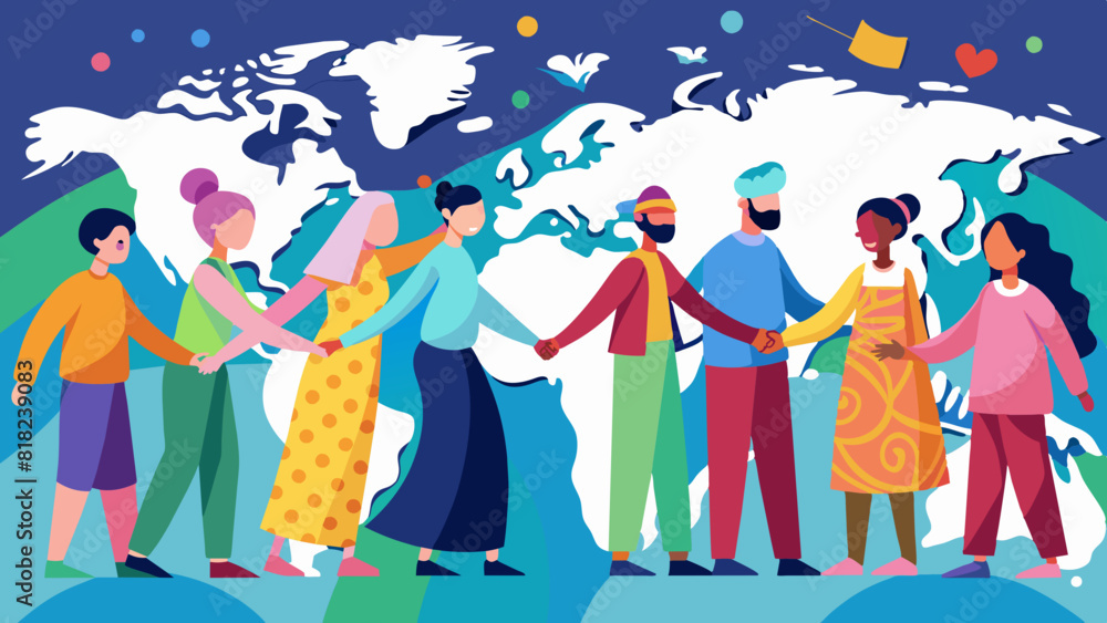 Diverse Group of People Holding Hands Around The World Illustration. Vector illustration for World Population Day Diverse Group of People Holding Hands Around The World Illustration. Vector illustration for World Population Day