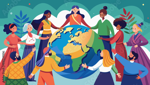 Diverse Group of People Uniting to Support Global Sustainability. Vector illustration for World Population Day