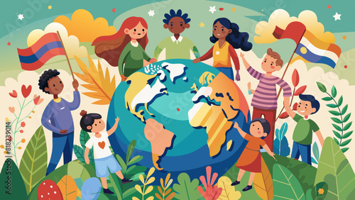 Diverse Children Celebrating Cultural Unity Around the Globe. Vector illustration for World Population Day