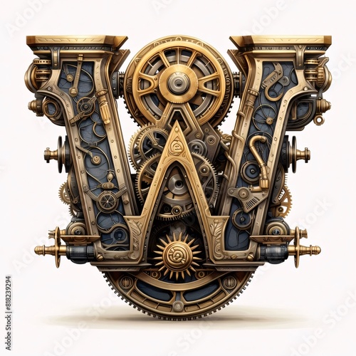Mechanical alphabet made from gears and cogwheels. Letter W