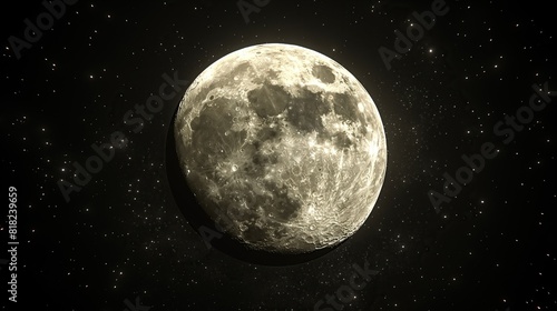 A full moon shines brightly in a sky filled with twinkling stars