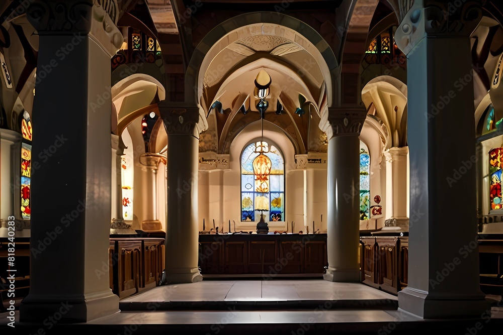 Obraz premium Interior of Ancient Spanish Synagogue. TOLEDO, SPAIN - NOVEMBER 11, 2014: Santa Maria La Blanca Church. Originally known as the Ibn Shushan Synagogue, it is disputably considered the oldest synagogue 