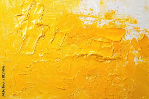 Abstract yellow paint strokes on canvas