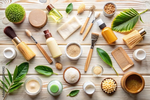 Natural spa and beauty products on wooden background