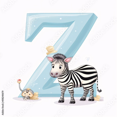 Alphabet Z with zebra and animal on white background - illustration