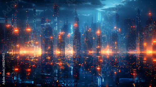 Futuristic Cityscape Network Infrastructure Illustration