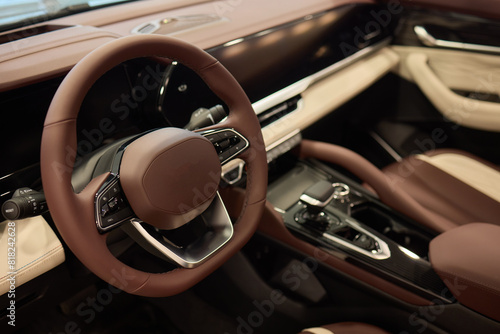 Vehicle with seating and steering wheel, interior design