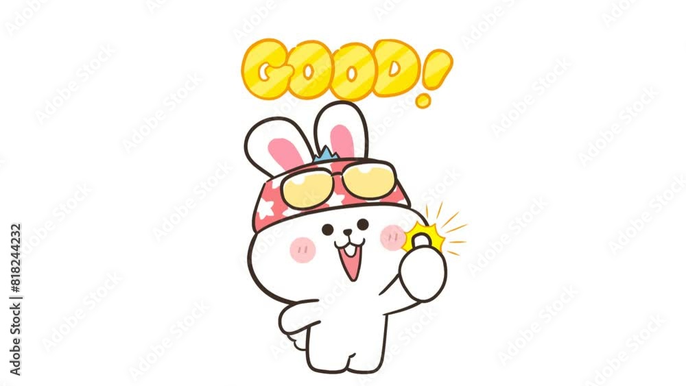 White Rabbit Displaying 'Good' on White Background - Clean and Simple for Easy Use White Rabbit Displaying 'Good' on White Background - Clean and Simple for Easy Use
