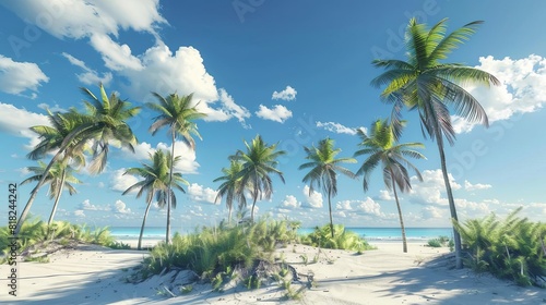 tropical sabal palm trees swaying in gentle island breeze 3d illustration © Bijac
