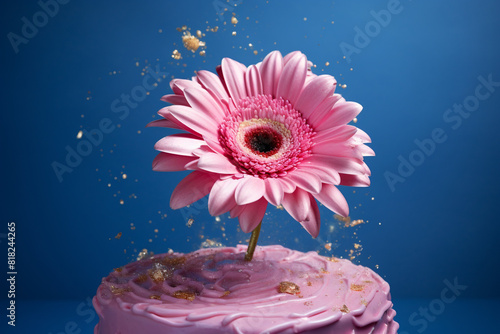 pink birthday cake with flower