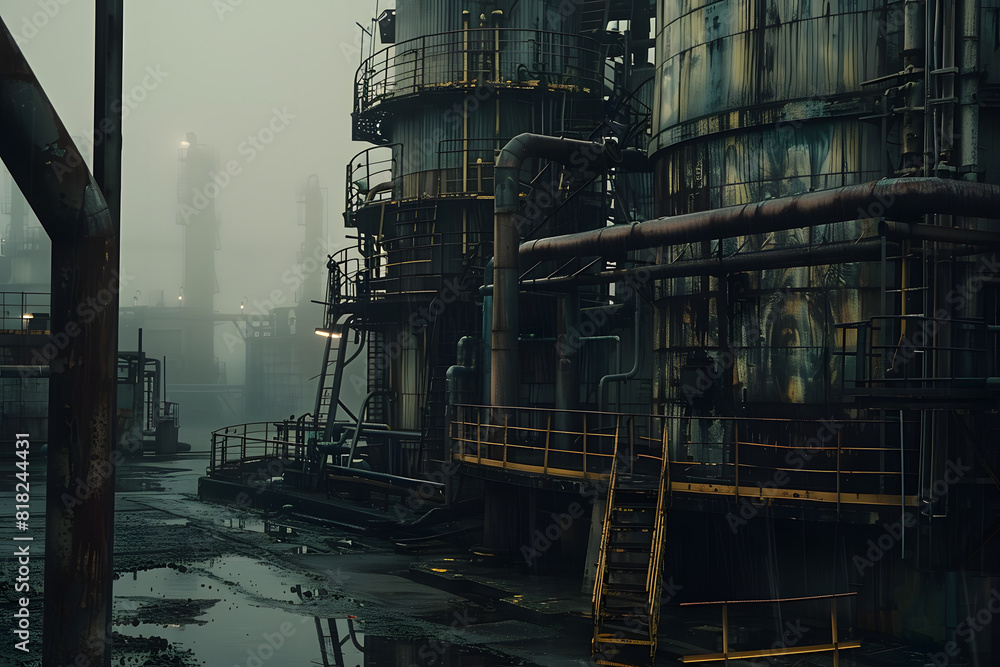 Industrial zone at dusk: atmospheric factory scene