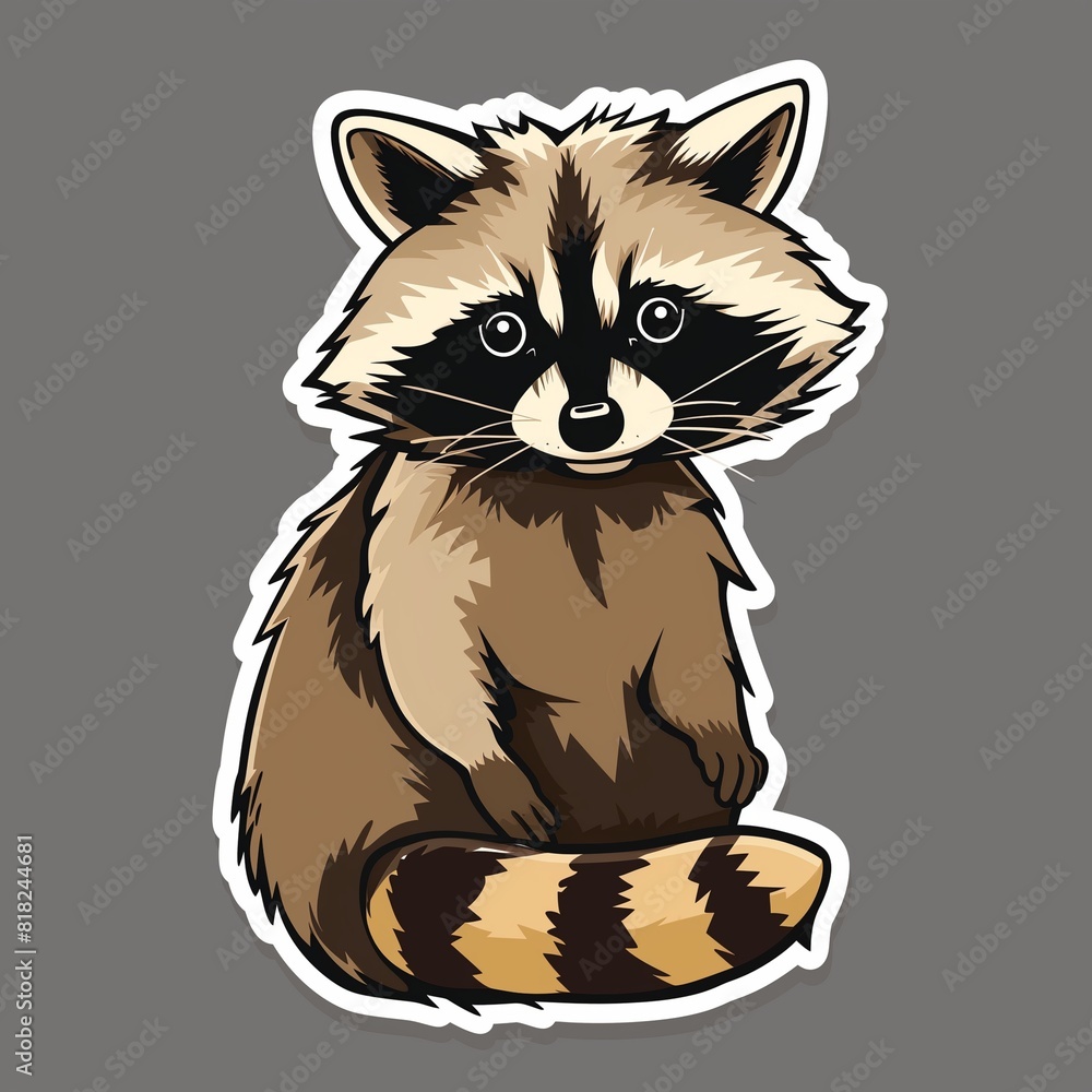 Obraz premium A raccoon illustration in normal colors as a sticker with a white outline on a night gray background