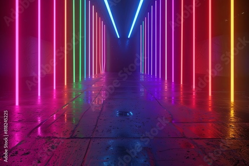 Radiant Ultraviolet RGB Neon Light Beam Displaying Dynamic Energy on a Sleek Dark Background