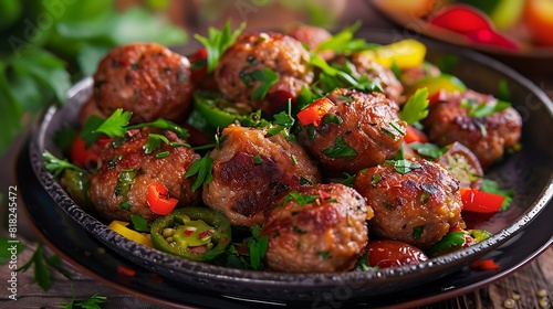 Vegan meatballs on a plate, meat substitute, photo