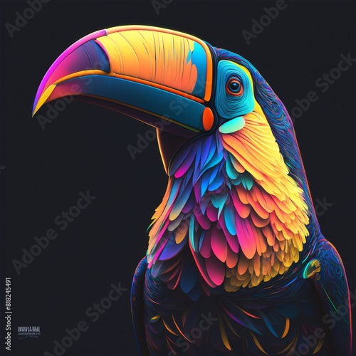 cute toucan bird with feathers logo coutout sticker generative ai photo