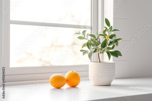 orange and flower in a vase