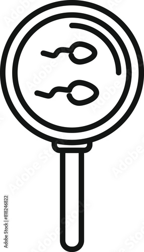 Sperm magnification concept icon for medical healthcare and reproductive health research in biology and embryology using a vector line art symbol of spermatozoa under a microscope for scientific study