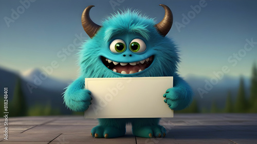Cute blue furry monster 3D cartoon character cute furr photo