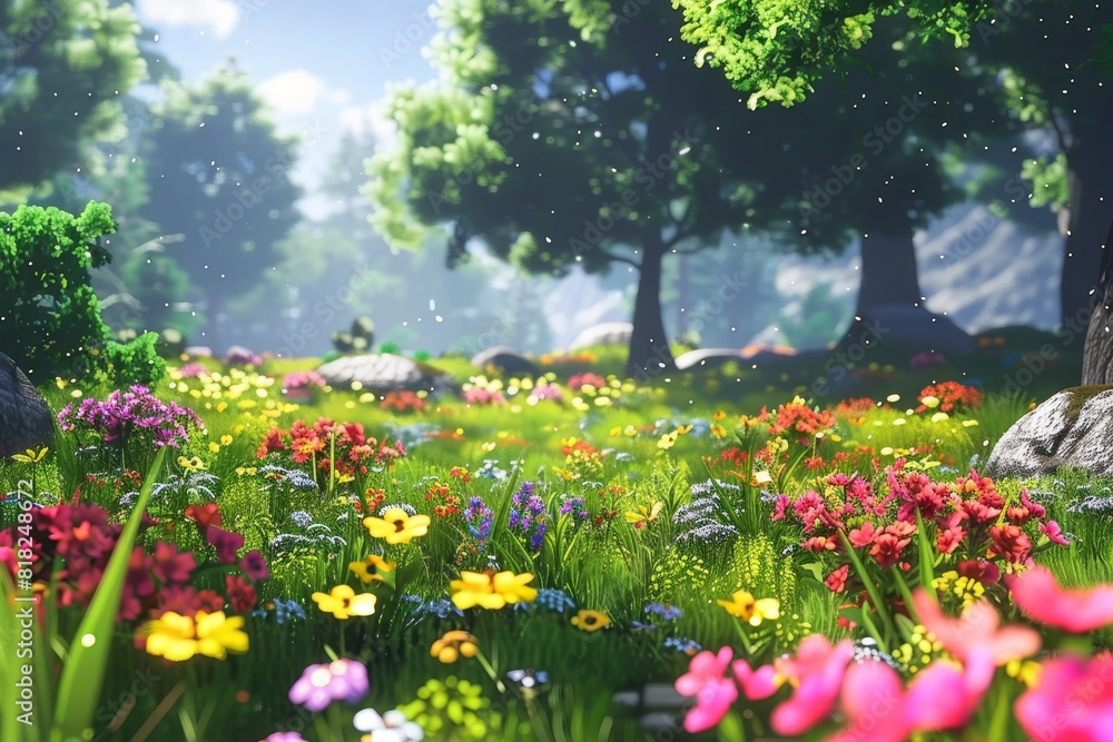 Fototapeta premium Blooming Field Teeming With Colorful Flowers. Generative AI