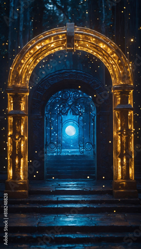 Otherworldly Gateway  Glowing Blue and Gold Portal