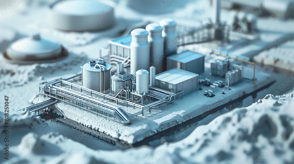 geothermal energy flat design top view plant 3D render Monochromatic Color Scheme geothermal energy flat design top view plant 3D render Monochromatic Color Scheme