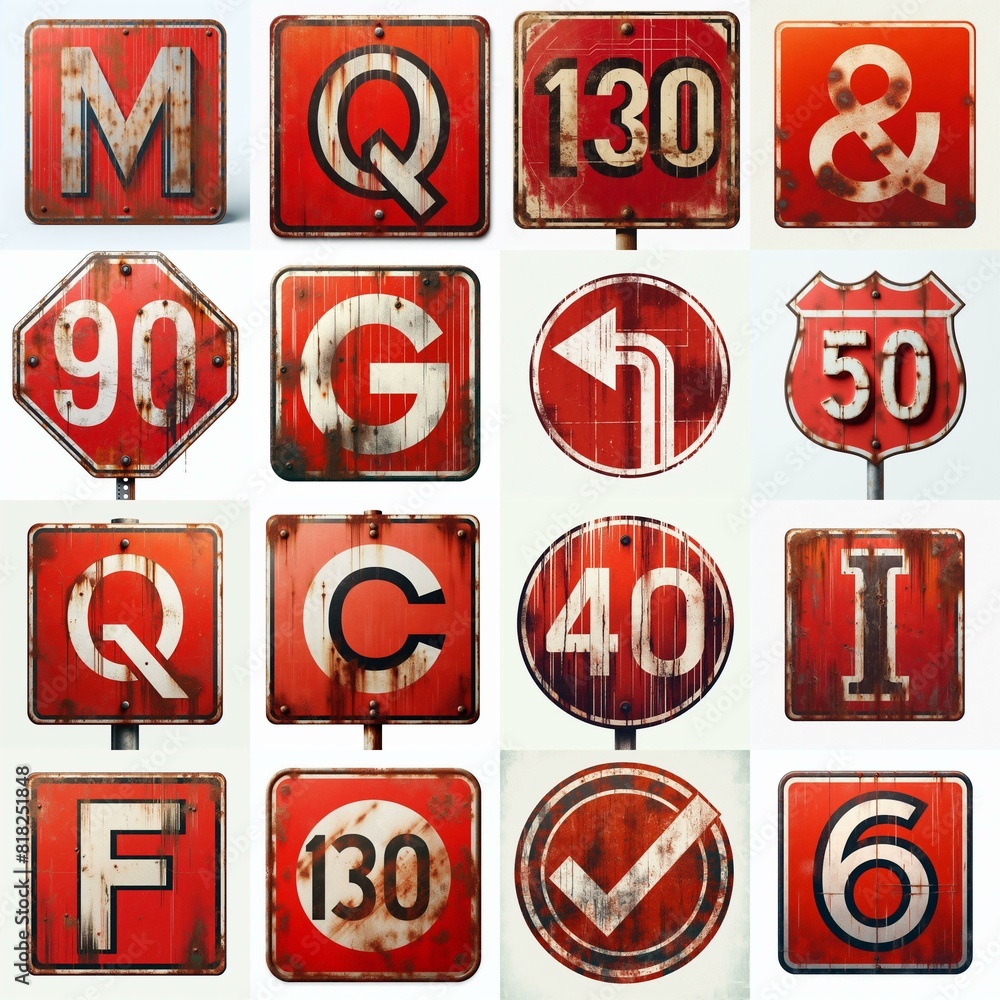 Red Road traffic sign Lettering Typeface. AI generated illustration