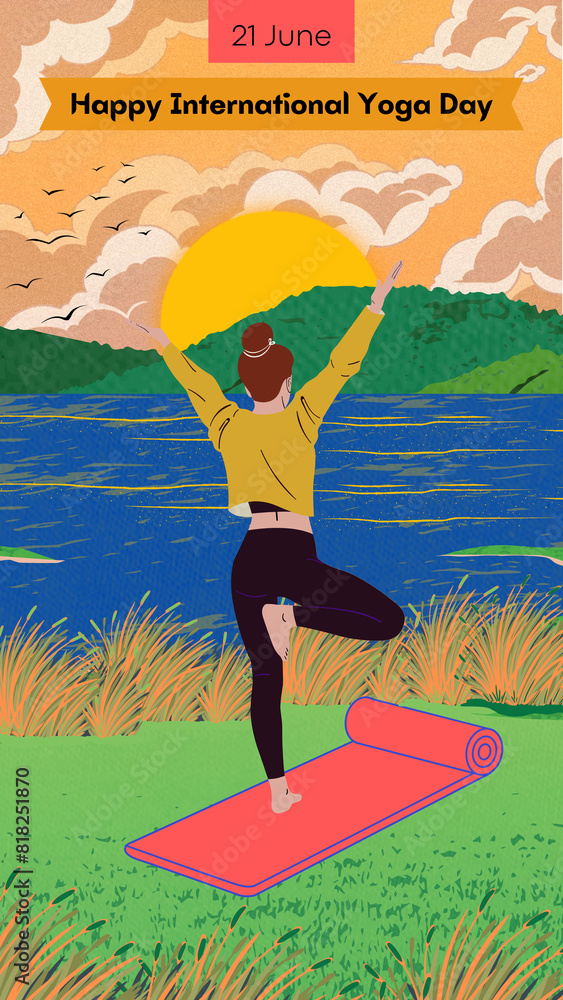 Yoga sport silhouette illustration design, international yoga day celebration concept. physical fitness. silhouette of person meditating, fitness day