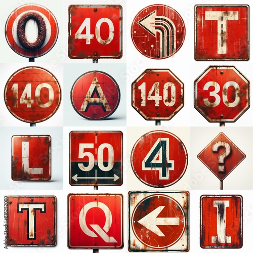 Red Road traffic sign Lettering Typeface. AI generated illustration