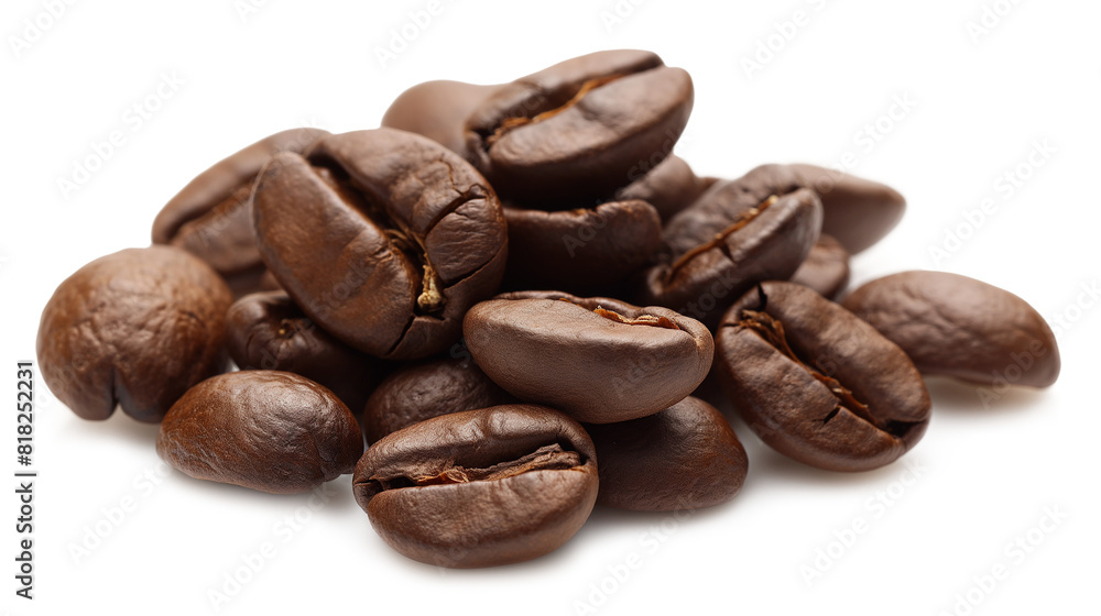 A close-up of coffee beans isolated on a transparent background A close-up of coffee beans isolated on a transparent background