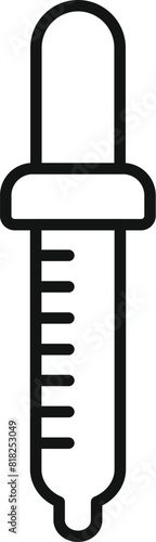 Vector illustration of a dropper icon in black and white. Simple and precise design for medical and laboratory use. Isolated graphic symbol with measurement and dose