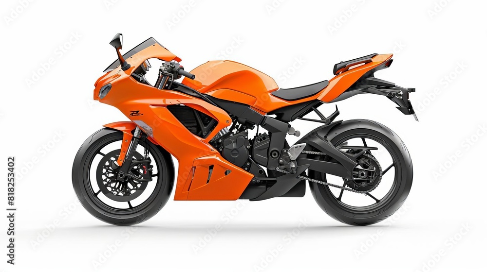 sleek orange sport bike motorcycle isolated on white background side view studio shot cut out object for vehicle advertisement high resolution photography