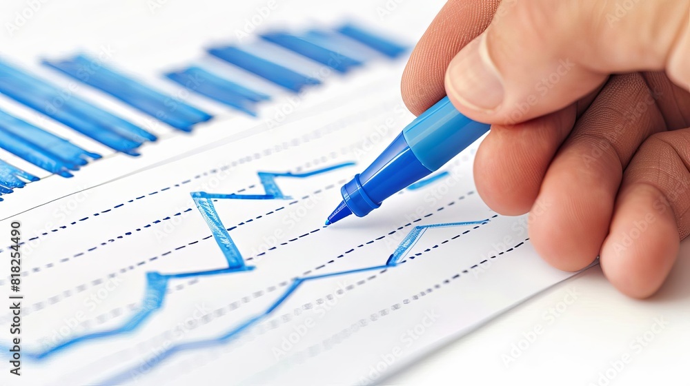 closeup of hand drawing rising graph with blue marker on paper isolated on white cut out for business and finance concepts closeup of hand drawing rising graph with blue marker on paper isolated on white cut out for business and finance concepts