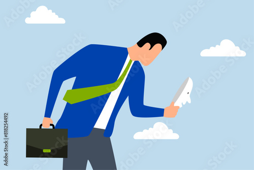 Imposter syndrome, depressed anonymous businessman holding mask