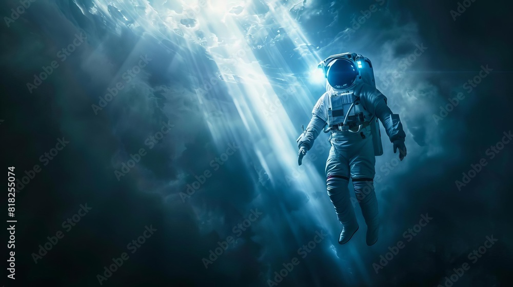astronaut piercing through shadowy backdrop with beam of light symbolic of hope and enlightenment conceptual digital artwork astronaut piercing through shadowy backdrop with beam of light symbolic of hope and enlightenment conceptual digital artwork