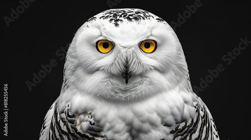 majestic snowy owl bubo scandiacus with piercing yellow eyes against a black background aigenerated artwork photo
