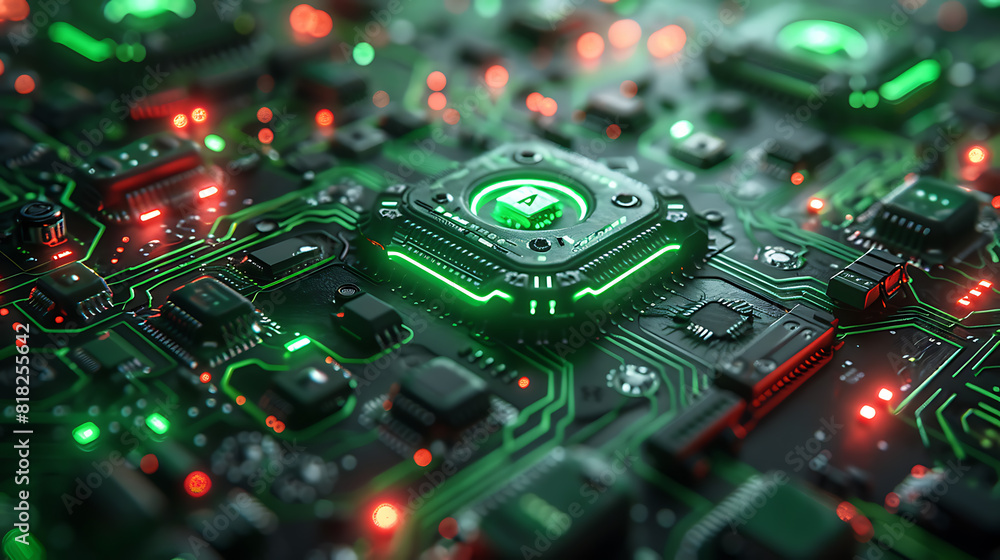 Obraz premium Innovative Future: Neon Green & Metallic Silver Abstract Background