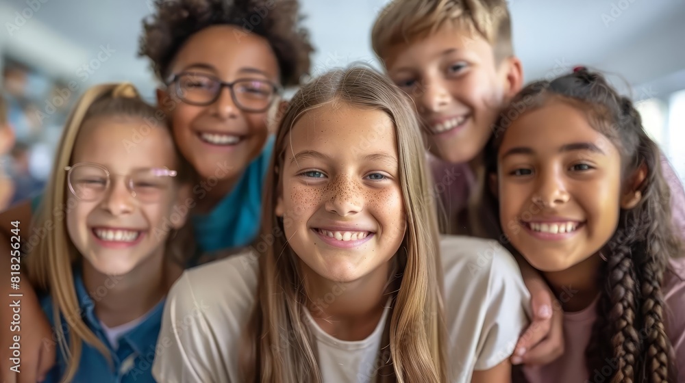 portrait de jeunes enfants souriants en groupe dans leur salle de classe photo portrait de jeunes enfants souriants en groupe dans leur salle de classe photo