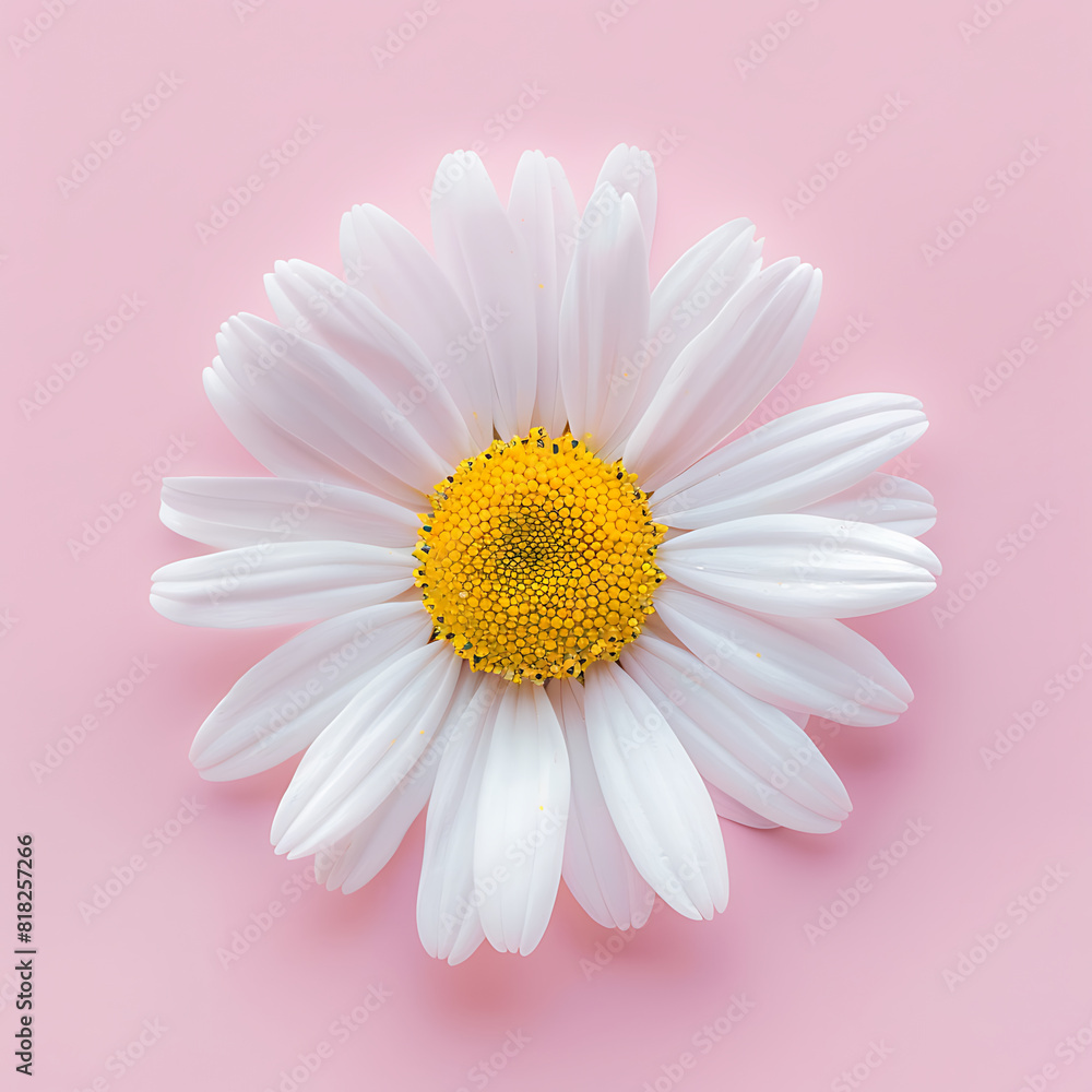 Daisy flower in pink background. Close-up view of a wildflower in an isolated background. AI-generated. Daisy flower in pink background. Close-up view of a wildflower in an isolated background. AI-generated.