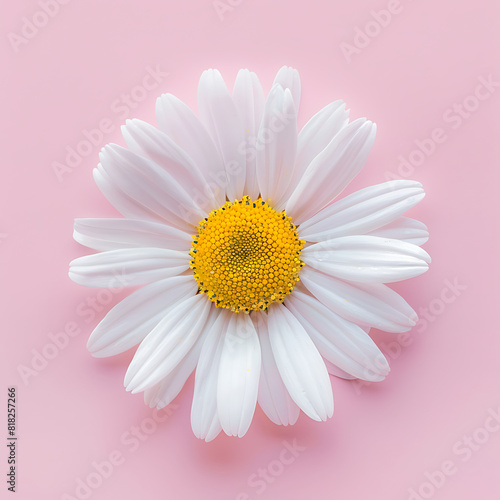 Daisy flower in pink background. Close-up view of a wildflower in an isolated background. AI-generated.