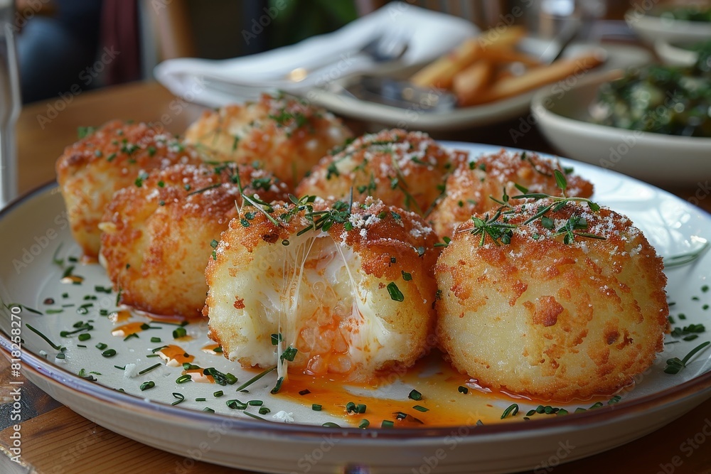 Arancini: Golden-fried rice balls with a crisp exterior and a cheesy, meaty filling visible inside Arancini: Golden-fried rice balls with a crisp exterior and a cheesy, meaty filling visible inside