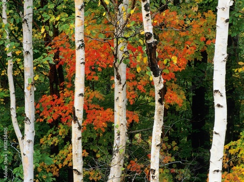 American White Birch Tree Trunks In New Hampshire, Usa photo