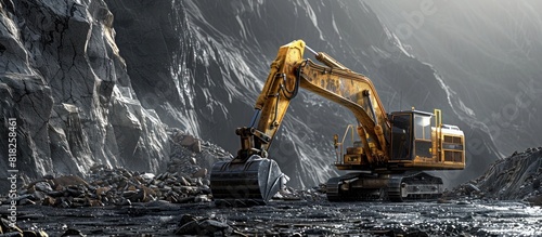 HeavyDuty Excavator at Work in a Quarry Lifting Rocks and Reshaping the Earth photo
