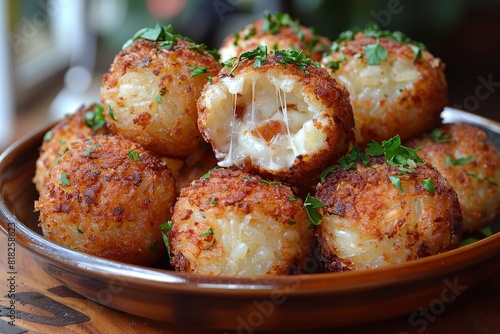 Arancini: Golden-fried rice balls with a crisp exterior and a cheesy, meaty filling visible inside © Nico