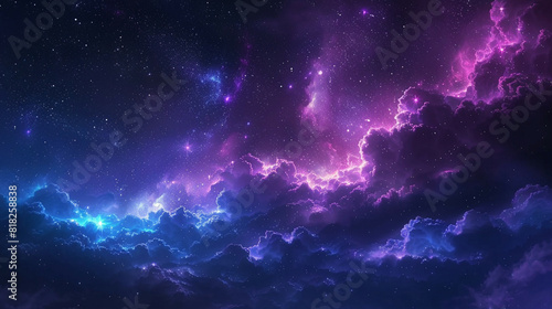 Fantasy Starry Night Sky in Blue and Purple A Magical Journey Through Celestial Colors and Dreamlike Landscapes © Pixel