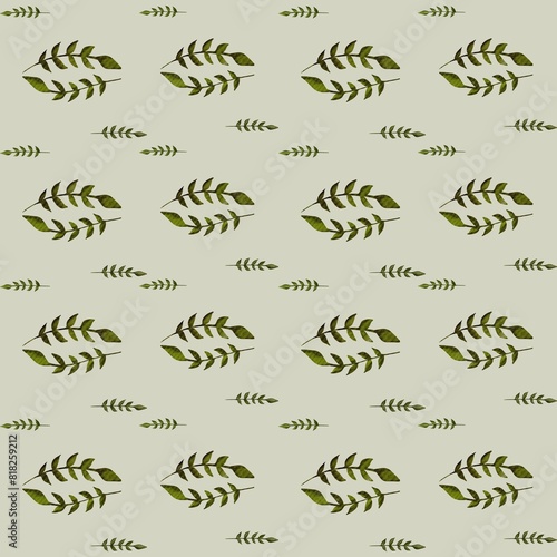 Endlessly repeating ornament of green leaves, perfect for printing on textiles or wallpaper