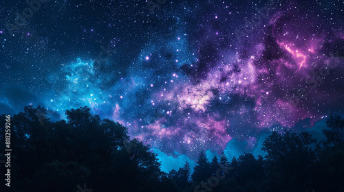 Fantasy Starry Night Sky in Blue and Purple A Magical Journey Through Celestial Colors and Dreamlike Landscapes