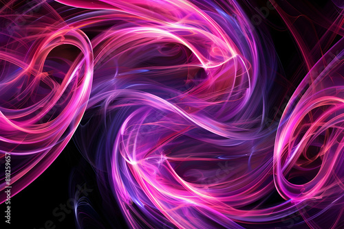 Radiant neon swirls in vibrant pink and purple hues. A striking neon masterpiece on black background.