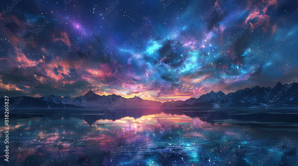 Fantasy Starry Night Sky in Blue and Purple A Magical Journey Through Celestial Colors and Dreamlike Landscapes