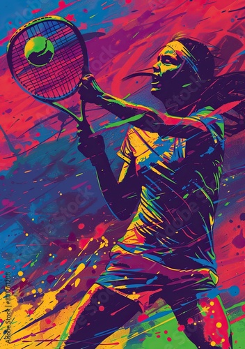 Pop Art Style Illustration of Female Tennis Player
