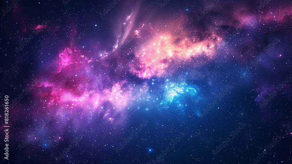 Naklejka premium Fantasy Starry Night Sky in Blue and Purple A Magical Journey Through Celestial Colors and Dreamlike Landscapes